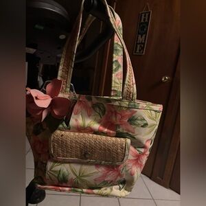 Tropical Floral Tote Bag with Pink and Green